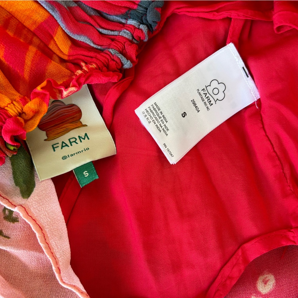 FARM Rio Mixed Fruit Oceans Midi Dress Small Red Ruffles Button Front - Picture 9 of 12